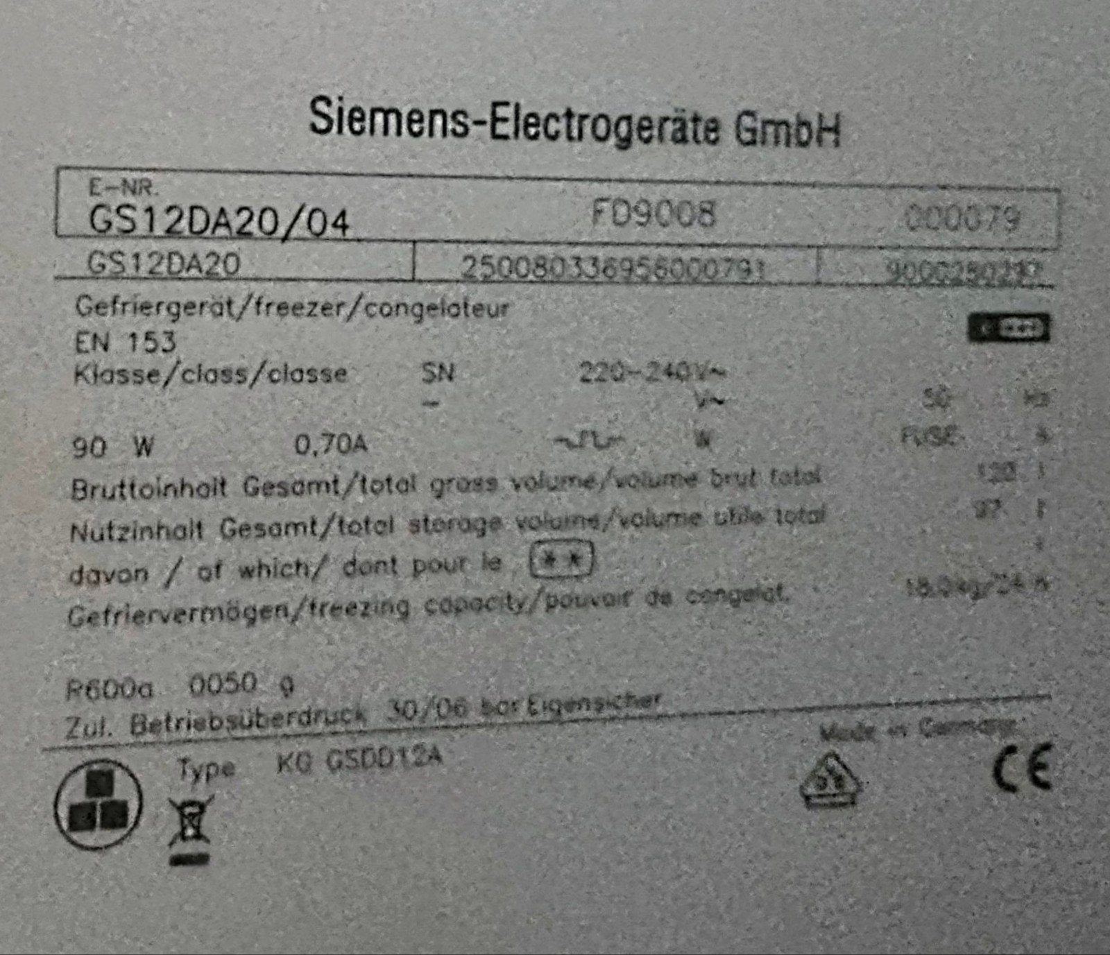 Siemens diepvriezer, Ophalen, Vrieskast
