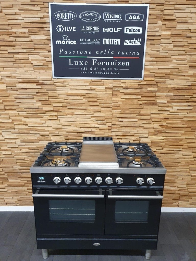 Boretti Gasfornuis 100cm zwart en rvs GASOVEN Frytop, Electroménager, Gaz, Classe énergétique A ou plus économe, Enlèvement ou Envoi