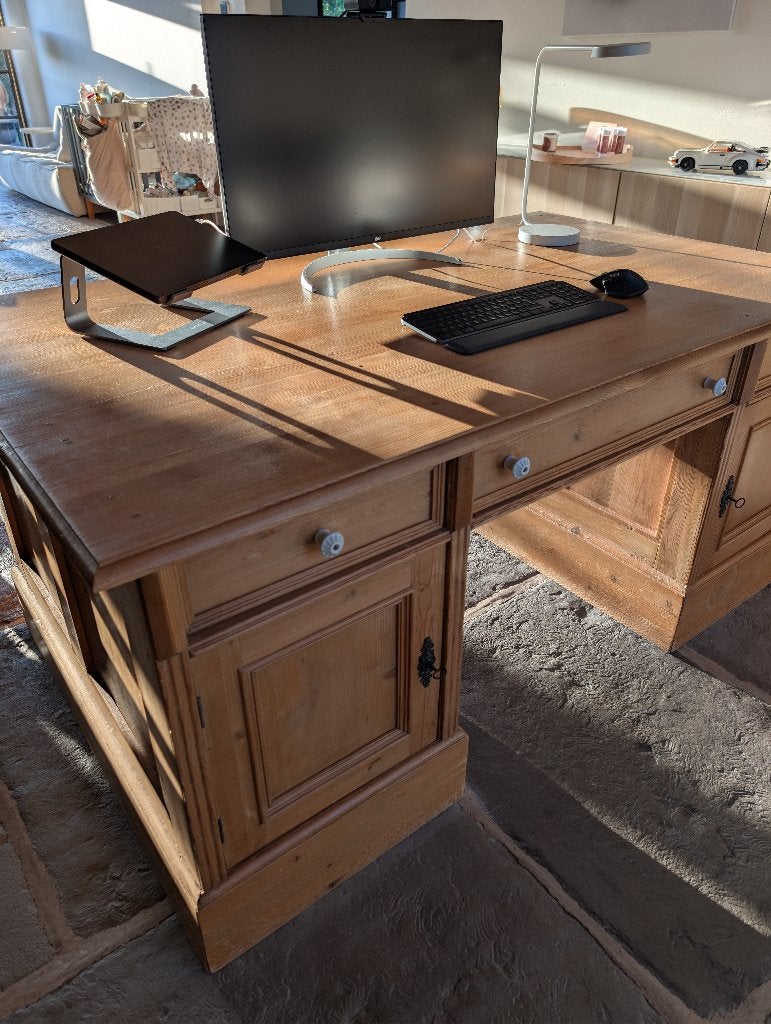 Massief Engelse bureau in licht grenen | Prachtige patina, Ophalen, Gebruikt, Hout, 180 cm