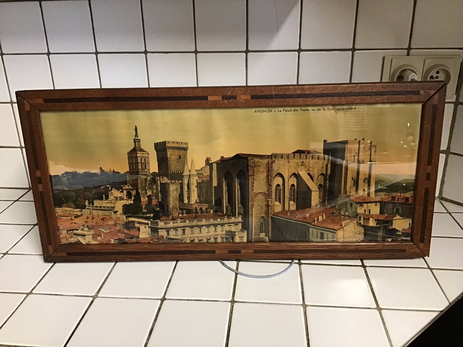 Vintage houten lijst met ambachtelijk inleghout, Antiek en Kunst, Ophalen of Verzenden