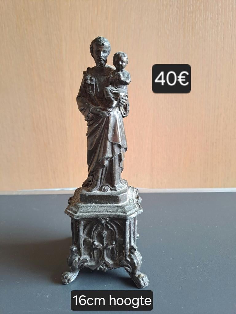 Antiek beeld Heilige Jozef met Jezus, Antiek en Kunst, Ophalen of Verzenden