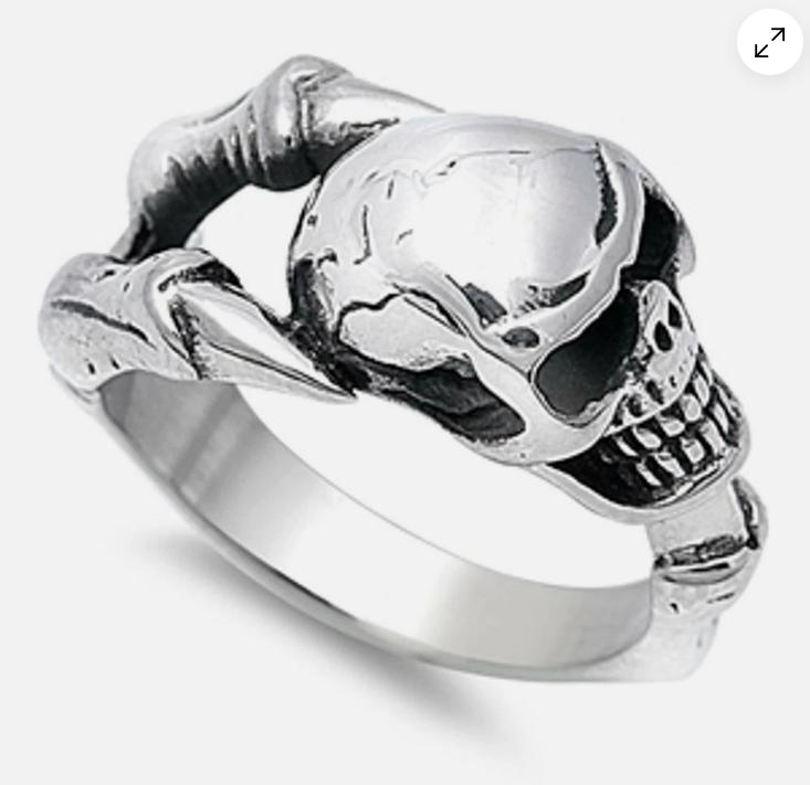 Mannenring in chirurgisch staal met klauw & doodskop, Bijoux, Sacs & Beauté, Bagues, Neuf, Fer ou Acier, Homme, Argent