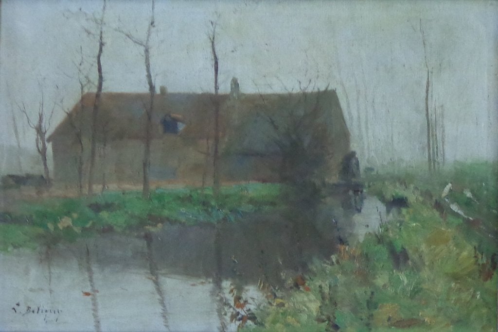 ERNEST BETIGNY / HOEVEZICHT / OLIEVERF DOEK / 43x63cm KADER, Enlèvement ou Envoi, Paysage, Expressionniste, Toile