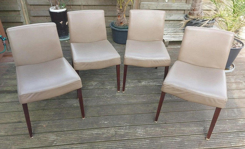 4 lederen stoelen - kleur beige / lichtbruin, Huis en Inrichting, Ophalen, Gebruikt, Bruin, Leer