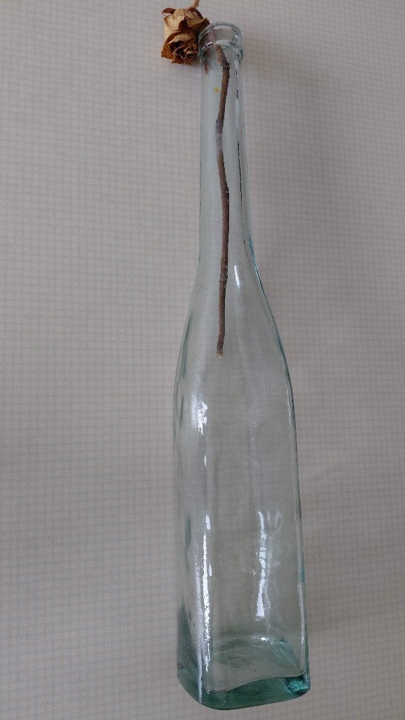 slanke glazen vaas in flesvorm, Transparent, Comme neuf, Verre, Enlèvement