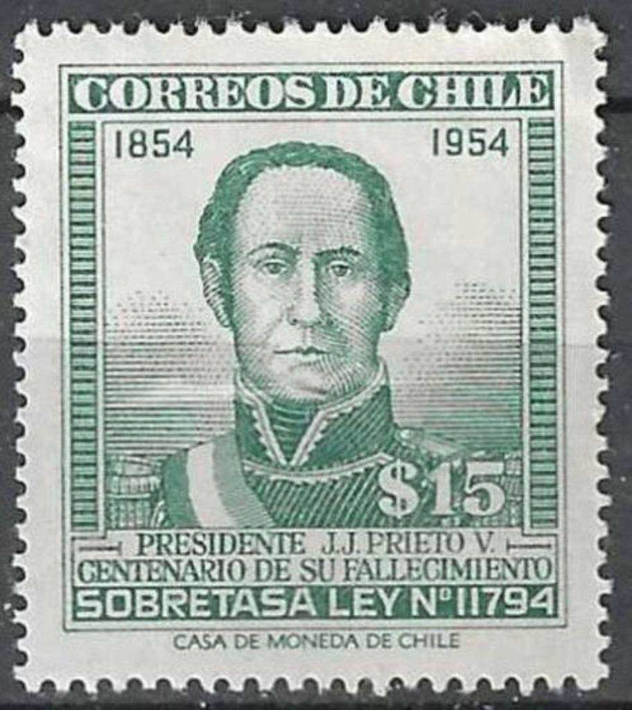 Chili 1955/1956 - Yvert 258 - José Joaquín Prieto Vial (PF), Envoi, Non oblitéré