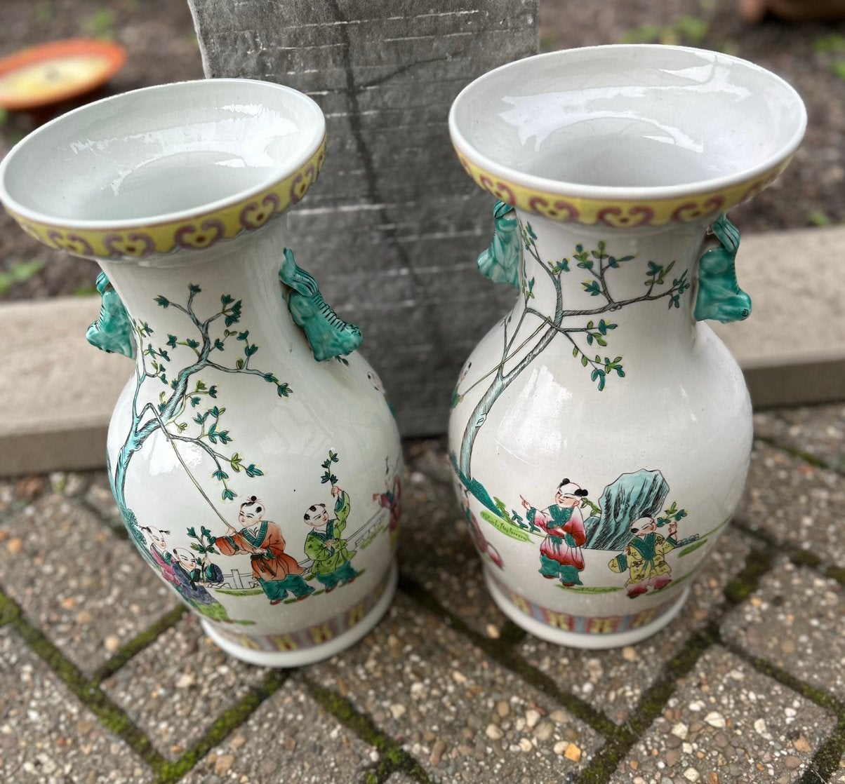Paar Chinese Vazen –Handgeschilderd: Kinderdecor & Foo Dogs, Ophalen