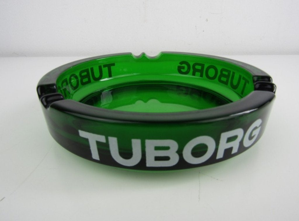 Tuborg groene glazen asbak, Verzamelen, Biermerken, Ophalen of Verzenden, Gebruikt