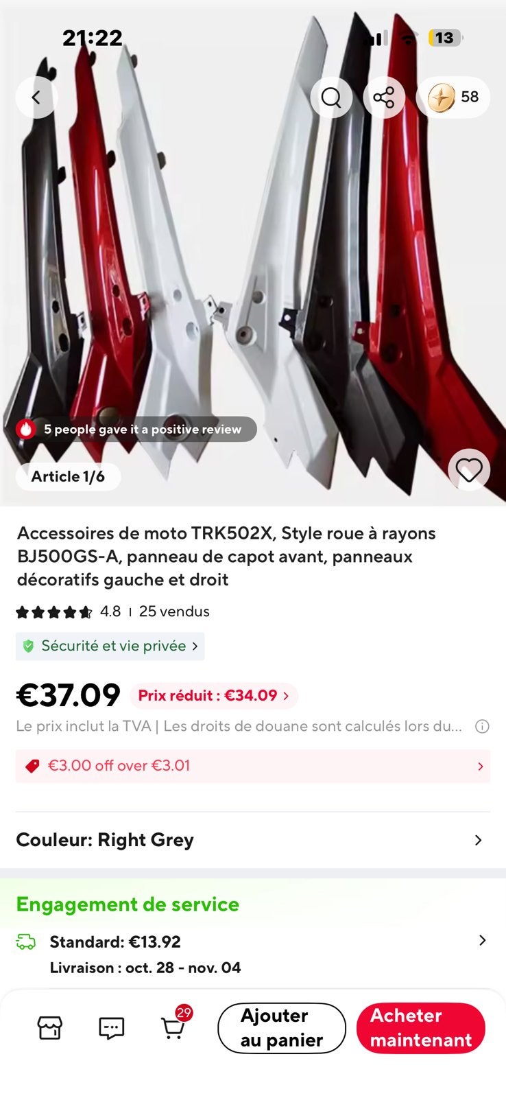 Carénage latéral moto blanc benelli trk 502, Enlèvement ou Envoi