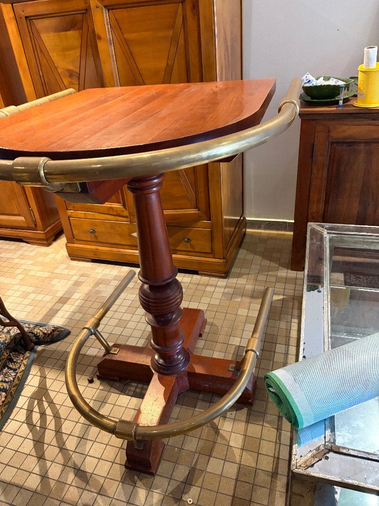 Prachtige Klassieke Houten Bartafel met Messing Reling, Ophalen