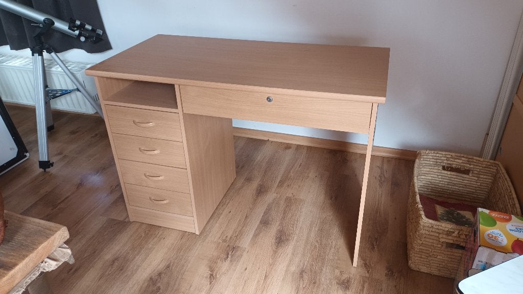 Bureau chêne clair, caisson avec 4 tiroirs + grand tiroir, Maison & Meubles, Bureau d'ordinateur, 110 cm, Comme neuf, Démontable
