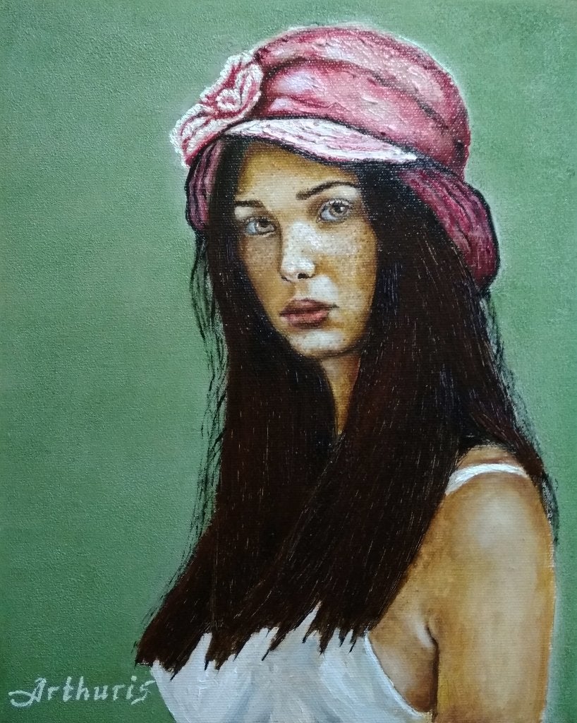 « Portrait d'une jeune fille », Antiquités & Art, Art | Peinture | Moderne, Textile, Peinture à l'huile, Portrait, Sur cadre en bois
