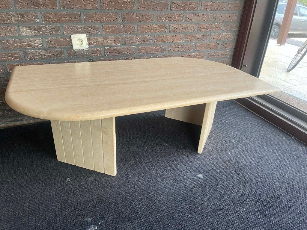 Table basse en travertin en forme de double pointe, Maison & Meubles, Enlèvement ou Envoi