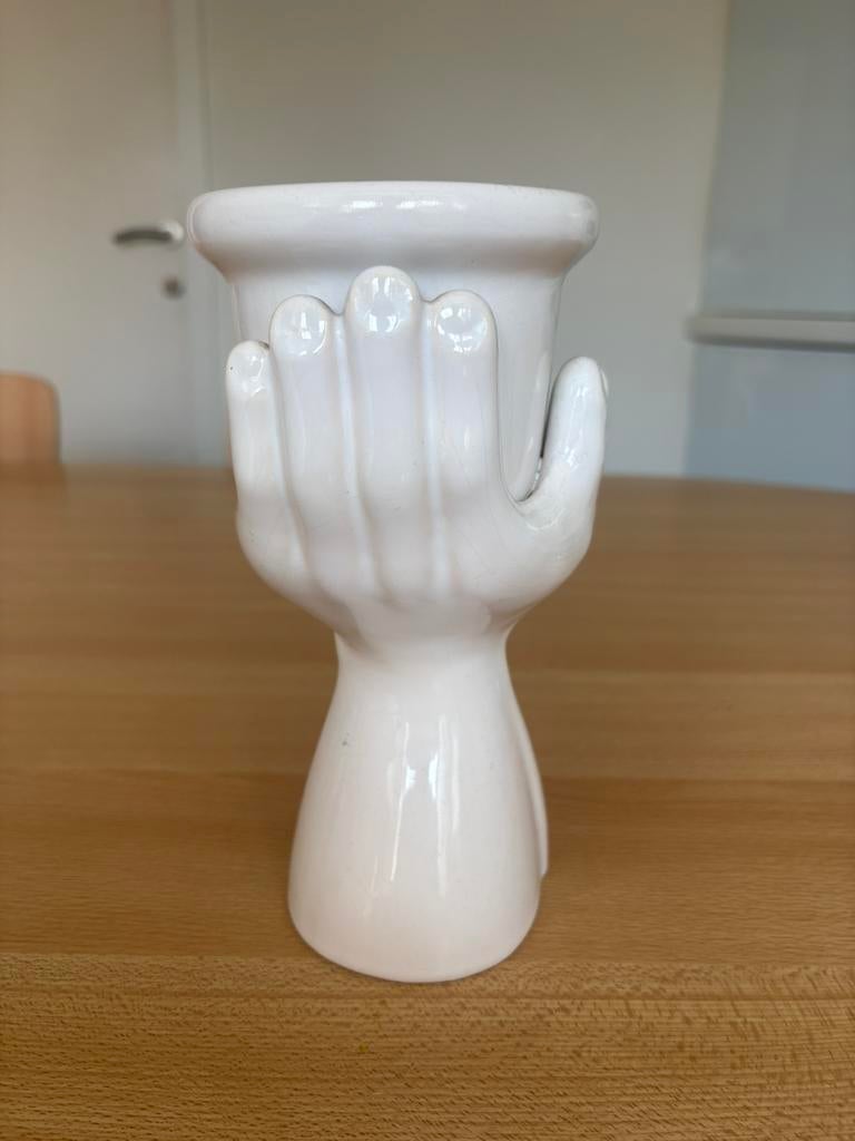 Bloempot met handen, Tuin en Terras, Ophalen, Overige materialen, Gebruikt, Rond