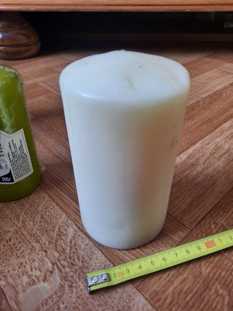 nieuwe wit beige cylinder kaars 14cm dia 8cm, Ophalen of Verzenden, Nieuw, Beige, Kaars