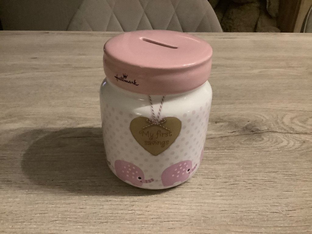 Baby's eerste spaarpot (Hallmark) (14 cm), Verzamelen, Ophalen of Verzenden, Zo goed als nieuw, Steen, Aardewerk of Keramiek, Overige thema's