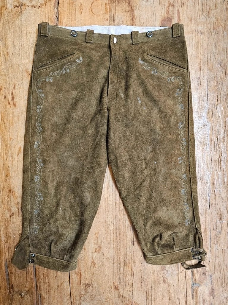 Echte lederhosen olijf, Enlèvement ou Envoi, Porté, Taille 52/54 (L), Djt