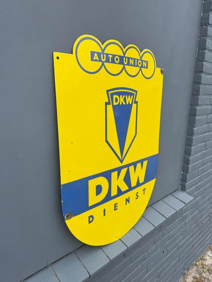 Vintage DKW Auto Union Emaille Reclamebord