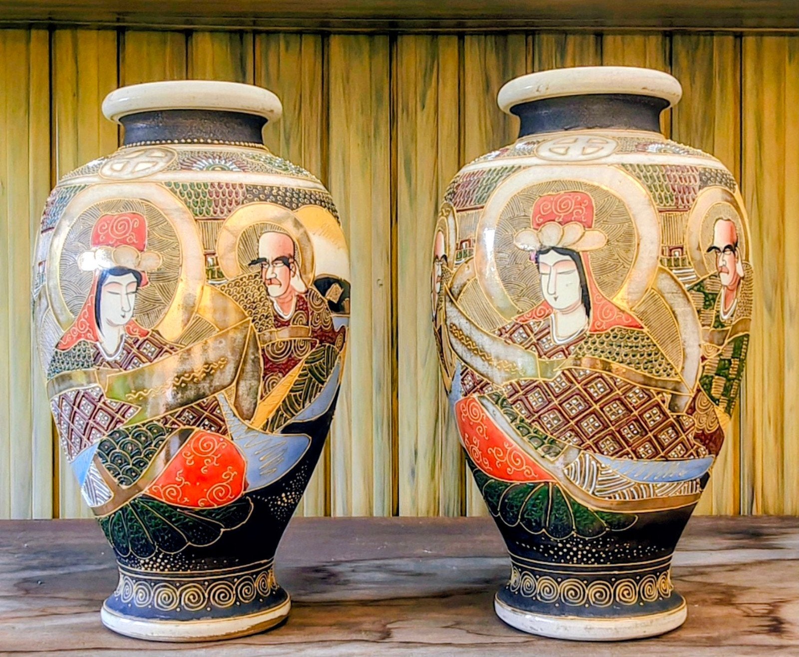 2 grands vases japonais identiques Satsuma, Antiquités & Art, Enlèvement