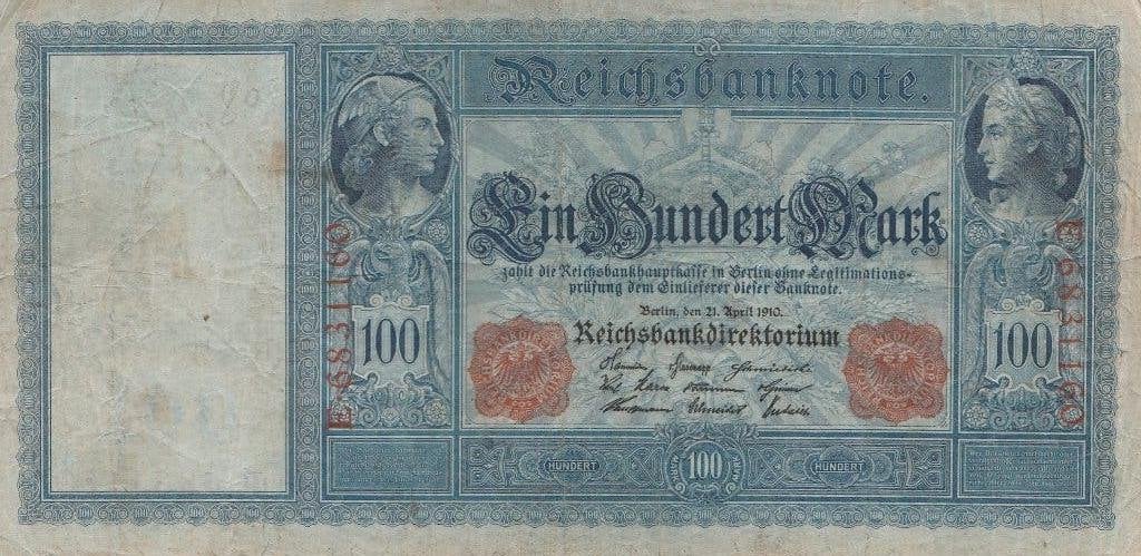 1910 Duitse bankbiljet van 100 Mark, Postzegels en Munten, Ophalen of Verzenden, Duitsland