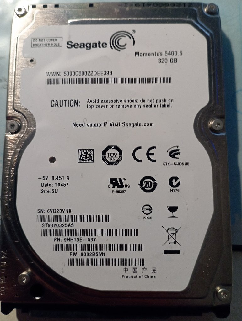 320GB HDD Momentus 5400.6 2.5inch SATA, Computers en Software, Harde schijven, Ophalen, Intern, Gebruikt, 320GB