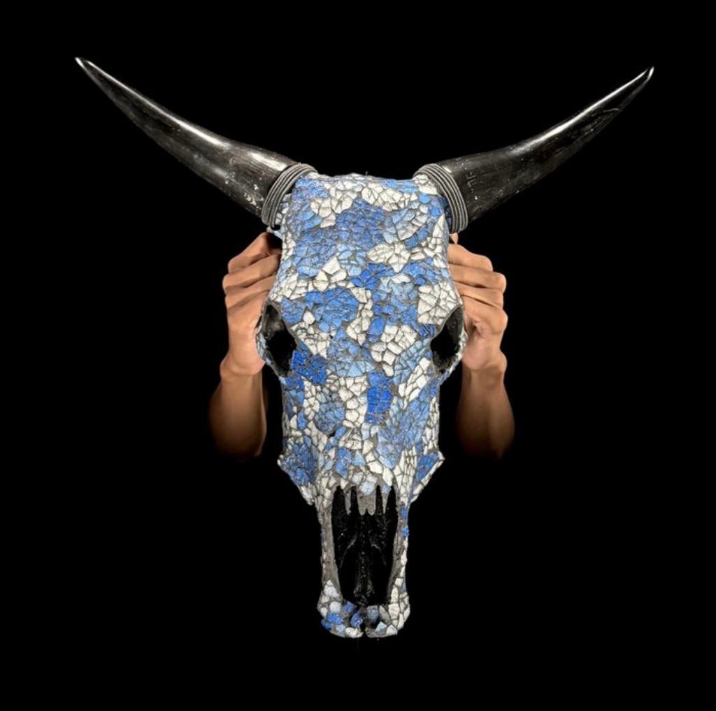 Crâne de vache avec mosaïque - art indonésien, Enlèvement ou Envoi