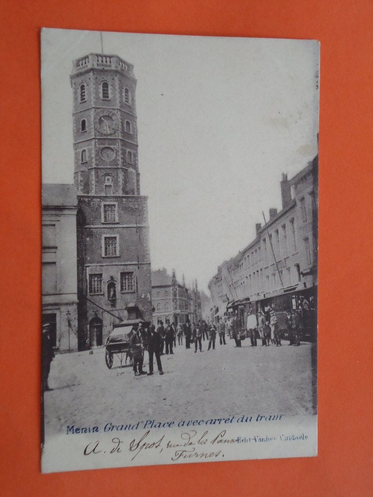 Menen - Menin Grand' Place avec arret du tram, Collections, Enlèvement ou Envoi, Avant 1920, Affranchie, Flandre Occidentale