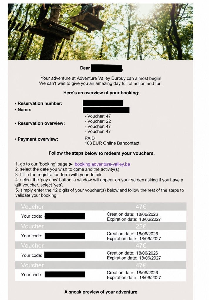 Adventure Valley Durbuy geldig 2027, Trois personnes ou plus