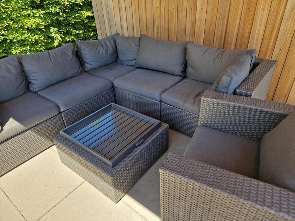 Loungeset Monaco 6 zitplaatsen incl beschermhoes en plateau, Enlèvement, Utilisé, 6 places, Sets de jardin