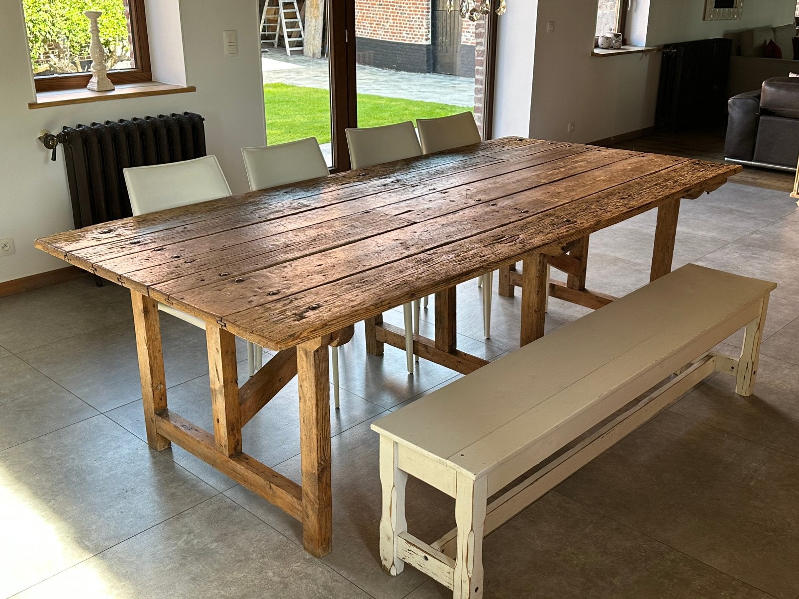 Ancienne table d’atelier textile, 100 à 150 cm, Enlèvement, Utilisé, Chêne