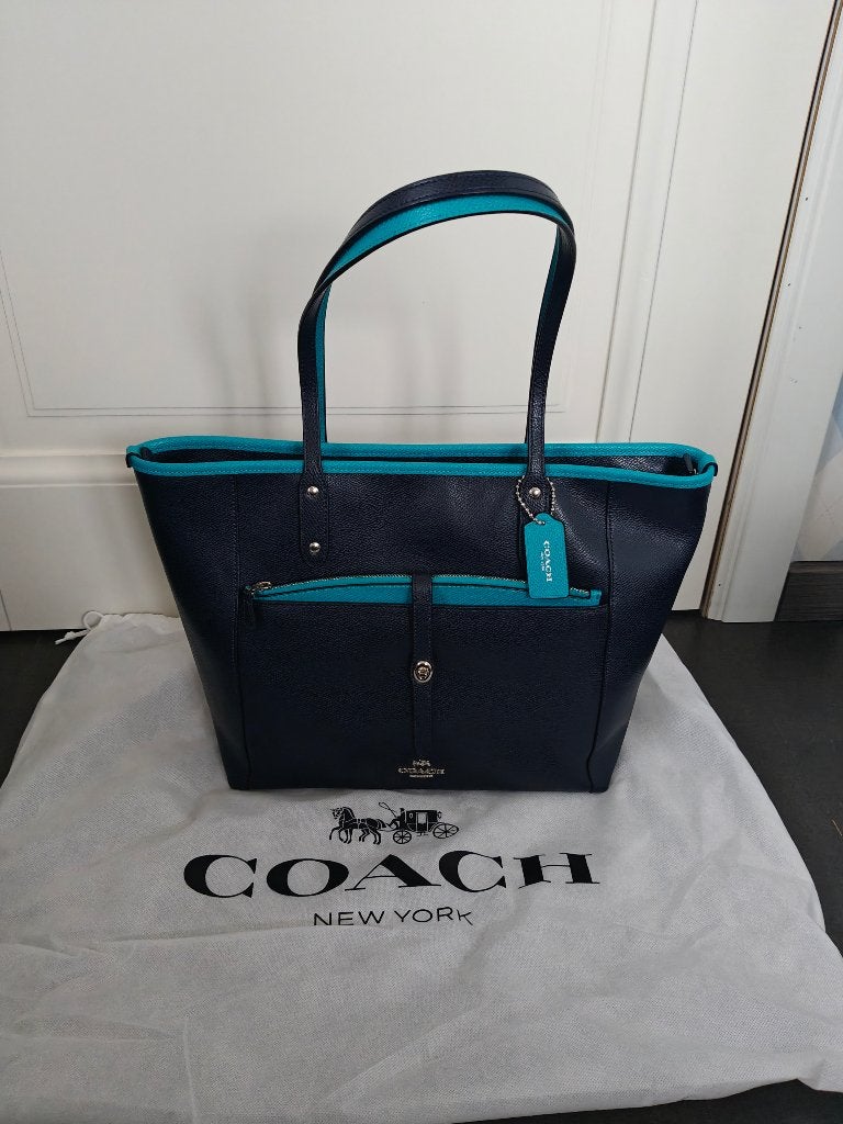 Nieuwe Coach Shopper Handtas donkerblauw leder, Ophalen of Verzenden, Nieuw, Blauw, Handtas