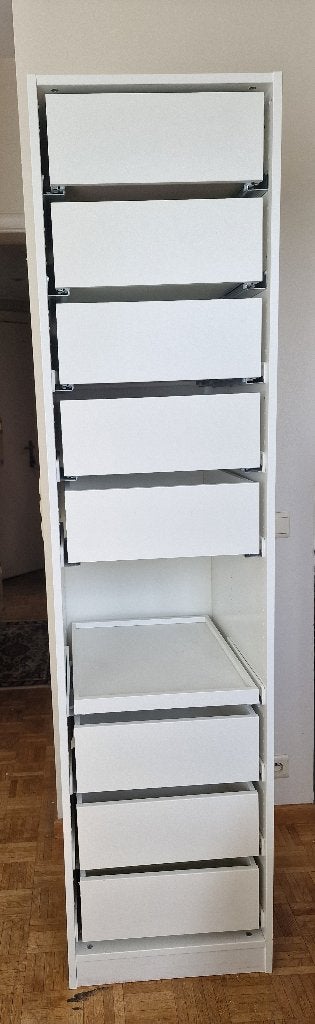 Armoire IKEA PAX blanche avec 8 tiroirs modulables, Maison & Meubles, Utilisé, 50 à 100 cm, Autres essences de bois, 50 à 75 cm