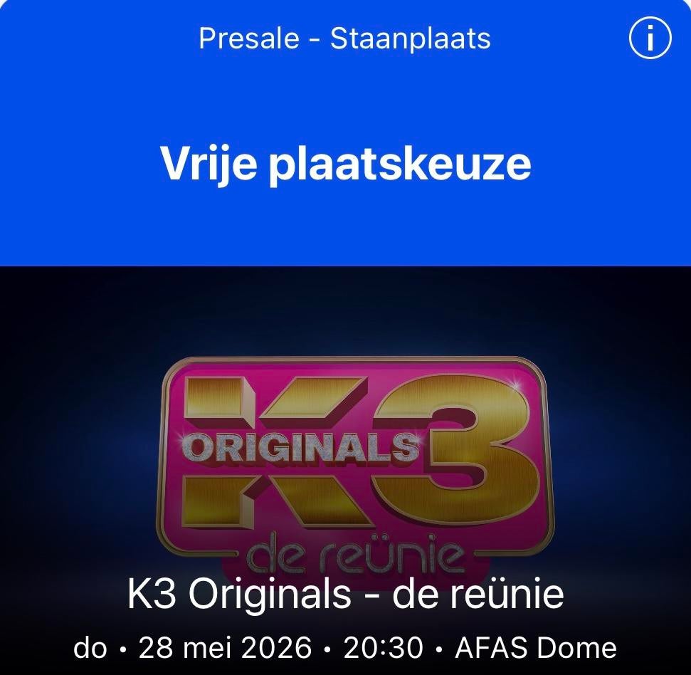 K3 originals ticket, Tickets en Kaartjes, Eén persoon