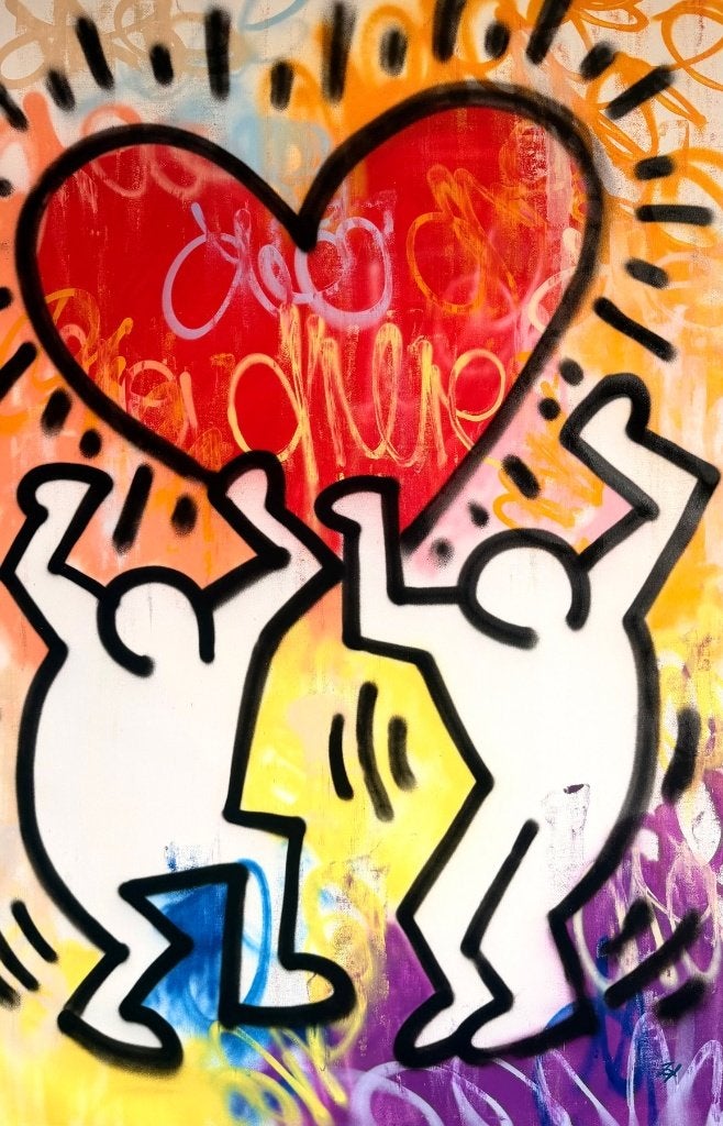« Cœur » - Gunnar Zyl, Antiquités & Art, Art | Peinture | Moderne, Textile, Encadré, Figures, Peinture acrylique