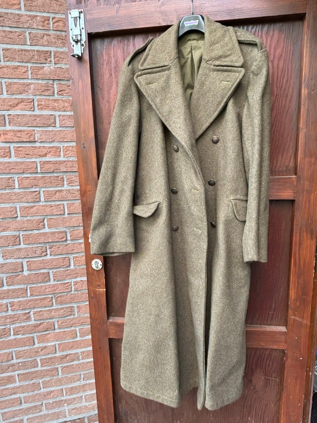 originele groene loden lange jas leger 1965, Verzamelen, Ophalen