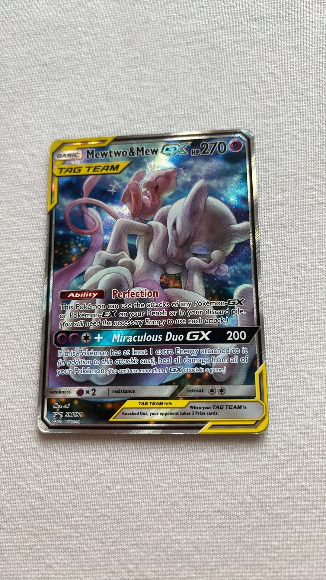 Pokemon kaart goeie staat mewto&mew gx, Ophalen of Verzenden, Zo goed als nieuw