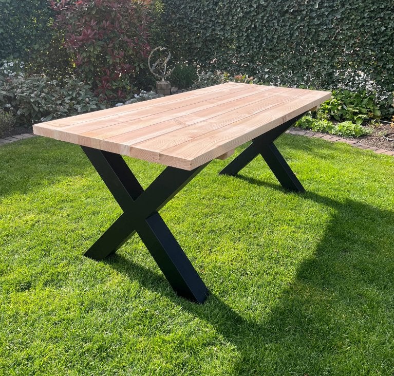 tuintafel met stalen poten - gloednieuw, Enlèvement ou Envoi, Neuf, Rectangulaire, Bois