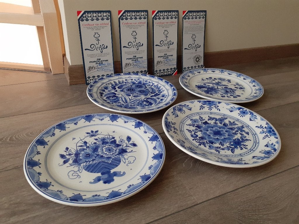Set van 4 Delfts Blauwe wandborden + certificaat, Ophalen of Verzenden