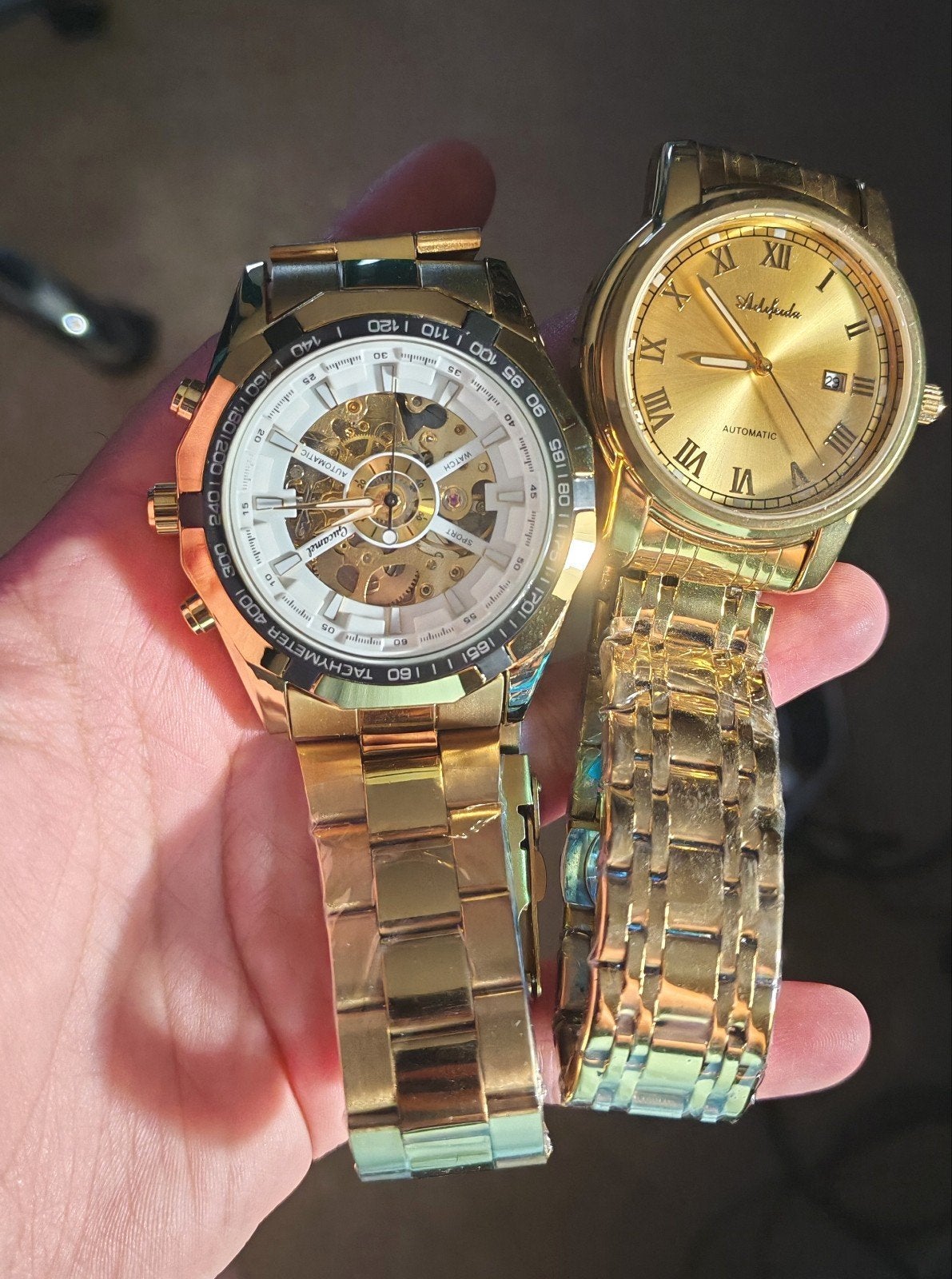 Lot de 2 montres hommes dorées automatiques (Neufs / Sous pl, Bijoux, Sacs & Beauté, Envoi, Neuf, Acier, Acier