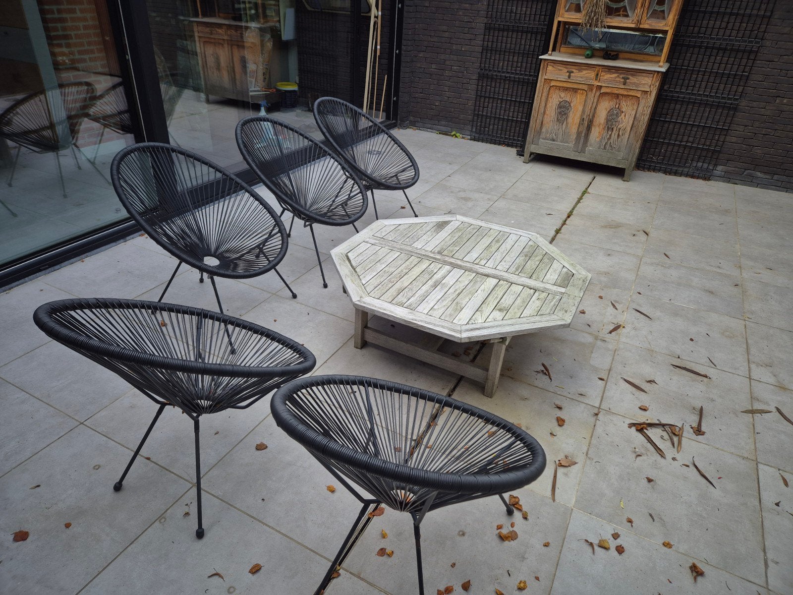 Gezellige tuinset, 5 loungesets en lage tafel, Tuin en Terras, Ophalen, 5 zitplaatsen, Gebruikt, Hardhout