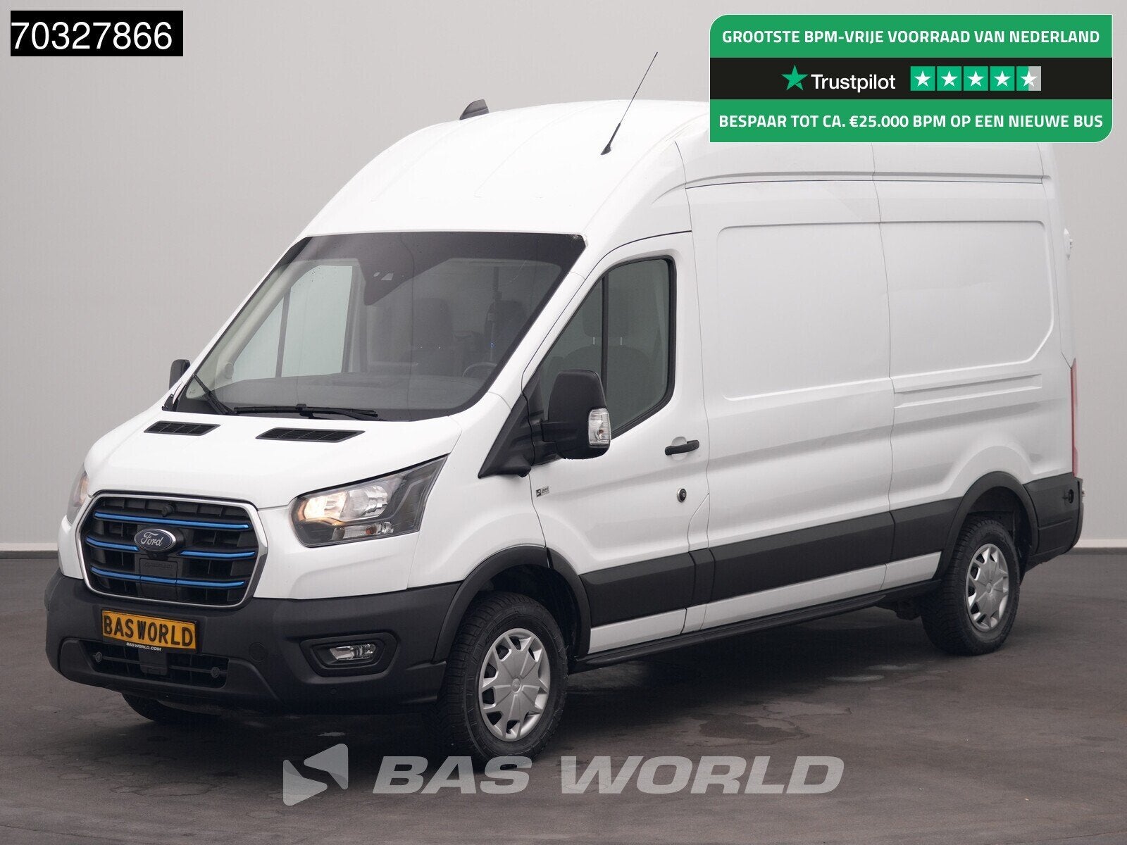 Ford e-Transit 184pk Elektrisch 68kWh 317km WLTP L3H3 Hoog D, Auto's, Bestelwagens en Lichte vracht, Automaat, Stof, Gebruikt