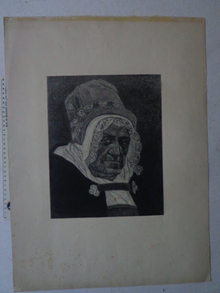 litho Félicien Rops "Tête de vieille Anversoise", Antiquités & Art, Signé dans la planche, Enlèvement ou Envoi, Portraits et figures