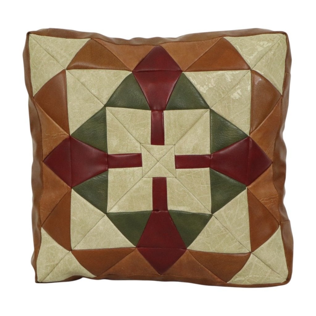 Vintage Patchwork Kussen Ruitpatroon Skai Kunstleer 45cm, Huis en Inrichting, Gebruikt, Bruin, Vierkant, Ophalen of Verzenden