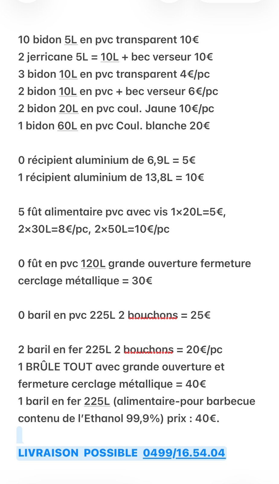 Bidon 5L- 10L avec bec verseur, Baril fer 225L =30€/pc, Enlèvement ou Envoi, Comme neuf