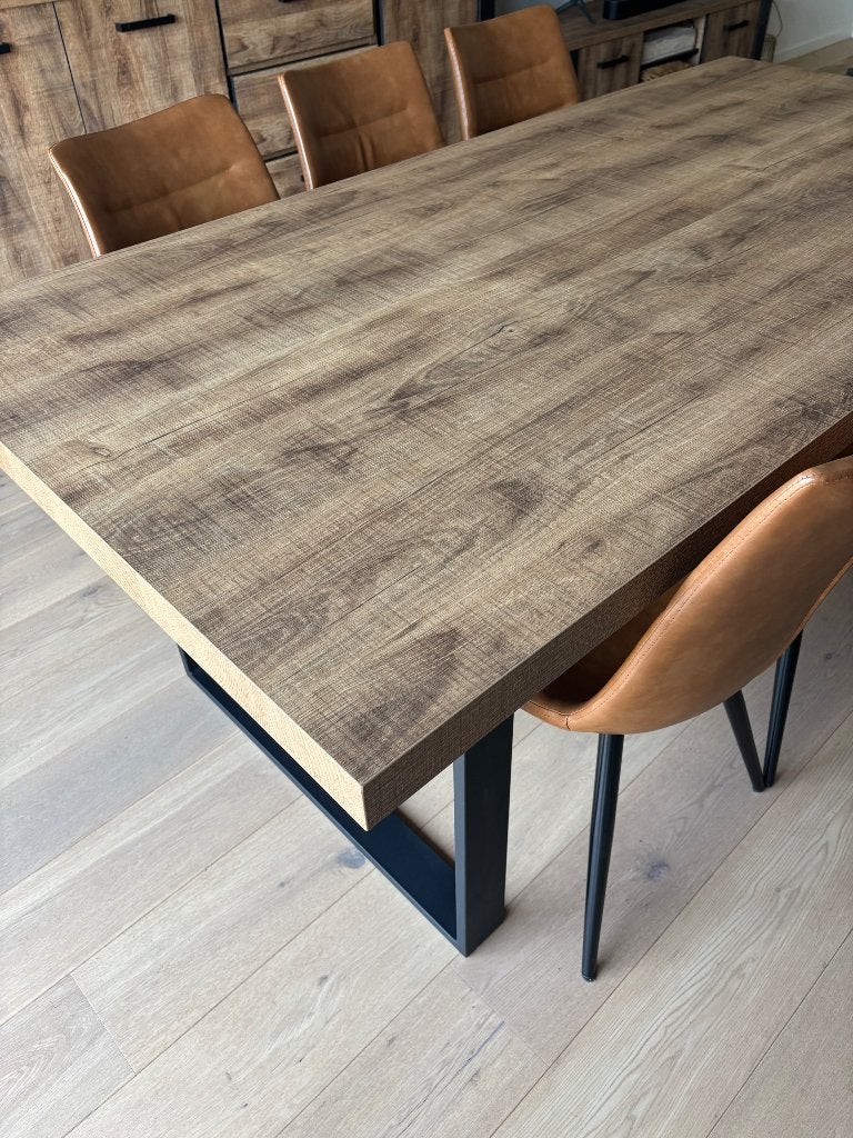 Eetkamertafel + 6 cognac stoelen - dringend weg!, Maison & Meubles, Enlèvement, Comme neuf, 4 à 6 chaises