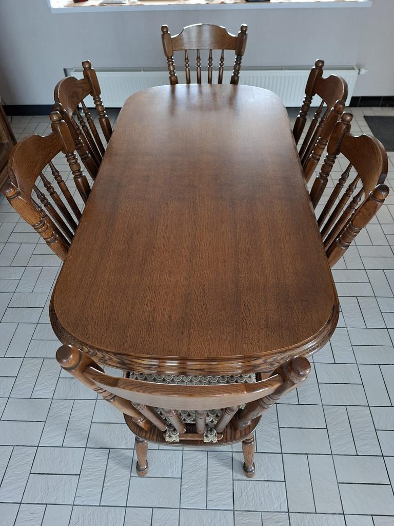 Eiken tafel + 6 bijpassende stoelen, Antiek en Kunst, Ophalen