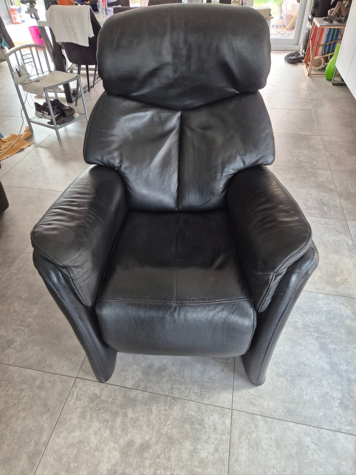 2 zwarte aparte relax  leer zetels te koop, Huis en Inrichting, Ophalen, Leer