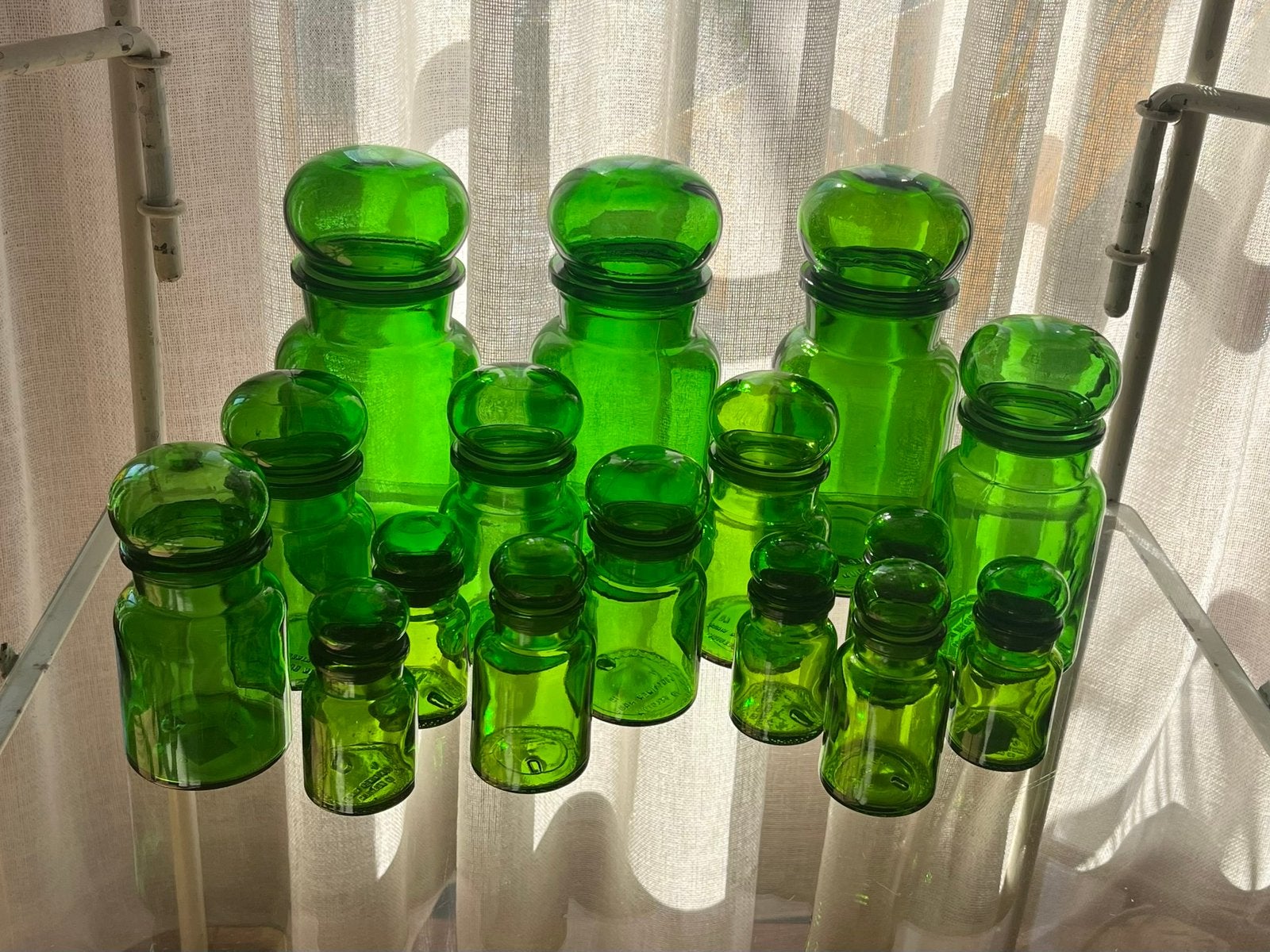 16 vintage groene voorraadpotten met boldeksel, Ophalen of Verzenden, Zo goed als nieuw