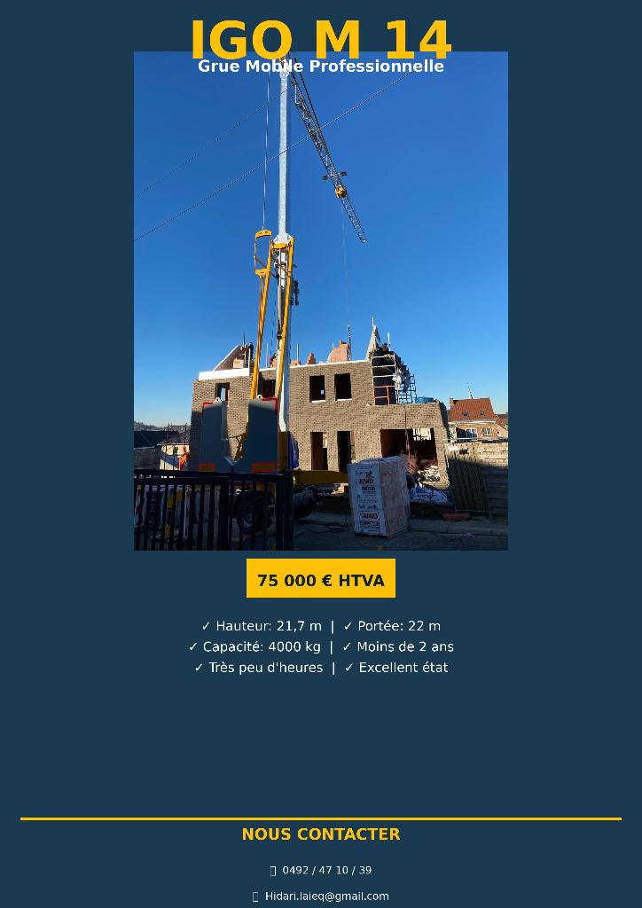 Grue mobile Igo M 14 - Excellent état - Moins de 2 ans, Immo, Projets de nouvelles constructions, Autres types, Charleroi