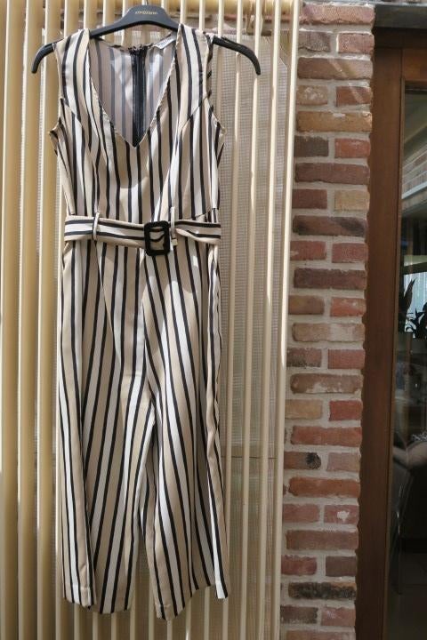 Jumpsuit nieuw streep lichtbruin beige riem Fly Girl mt M, Kleding | Dames, Maat 38/40 (M), Fly Girl, Beige, Nieuw